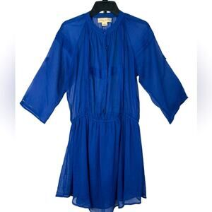 Anthropologie Staring At Stars Colbalt Blue Sheer Chiffon Dress Size Medium